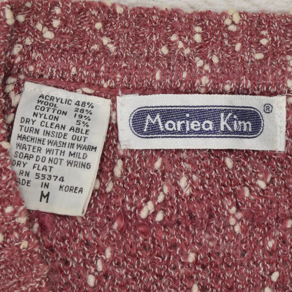 Vintage Mariea Kim Texture Multi-Knit Womens Sweaters Pink White Wool Stripe M - Picture 8 of 9